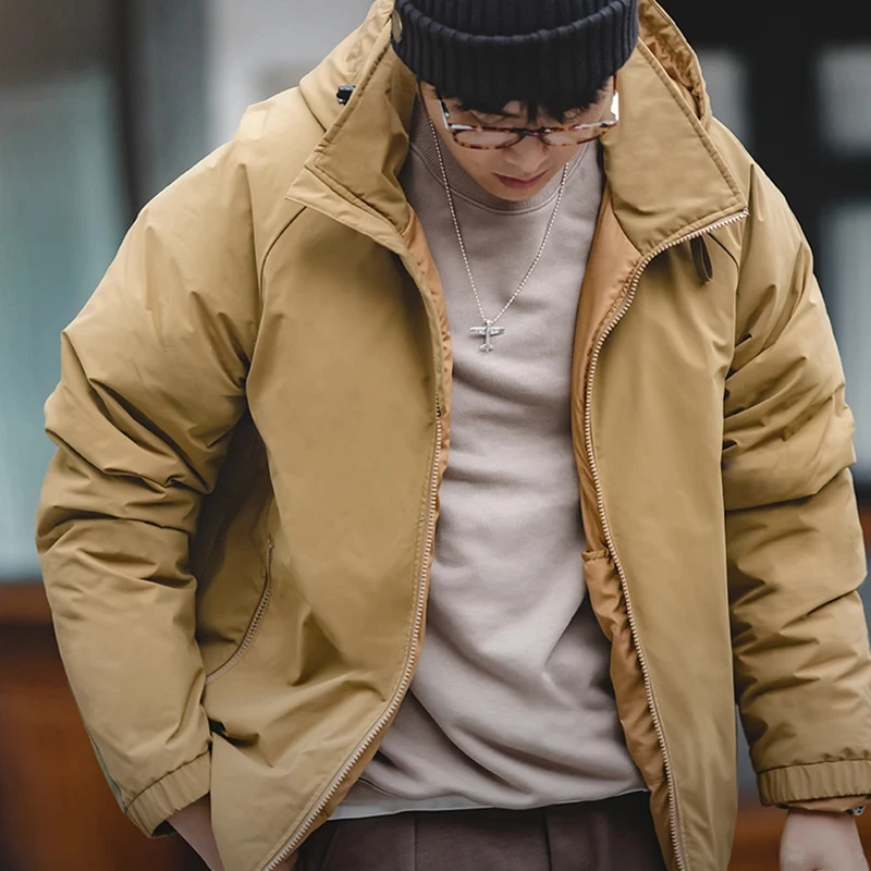Maden Hooded Down Jacket For Men Winter Thickened Matte Glossy Fabric Parka Outdoor Warm Coat Versatile Outerwear Black Jacket