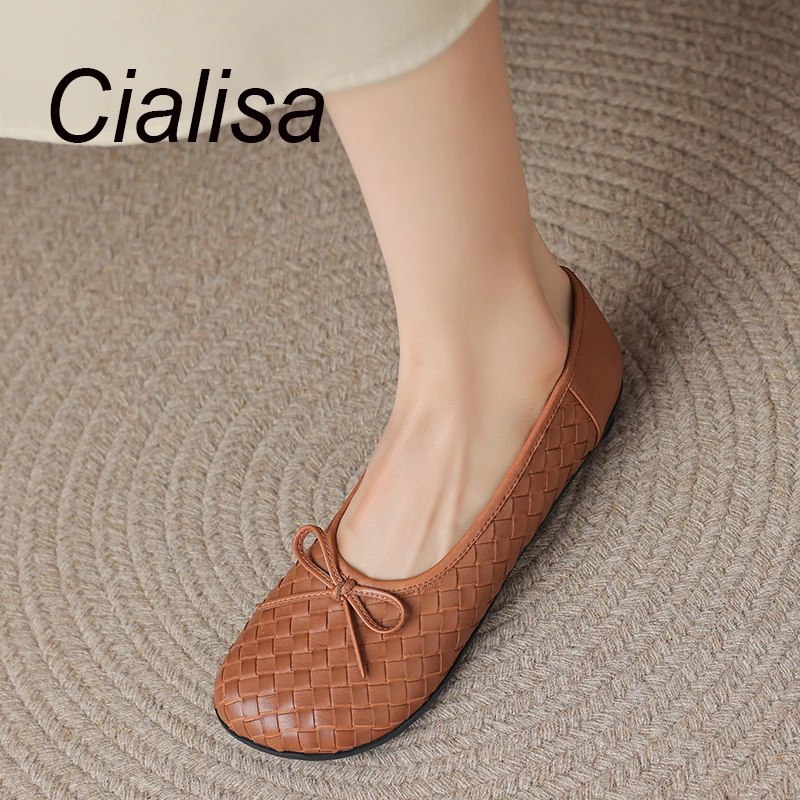 

Женские туфли на плоской подошве Cialisa, черные удобные туфли из натуральной кожи с бантом-бабочкой, ручная работа, осень 2023