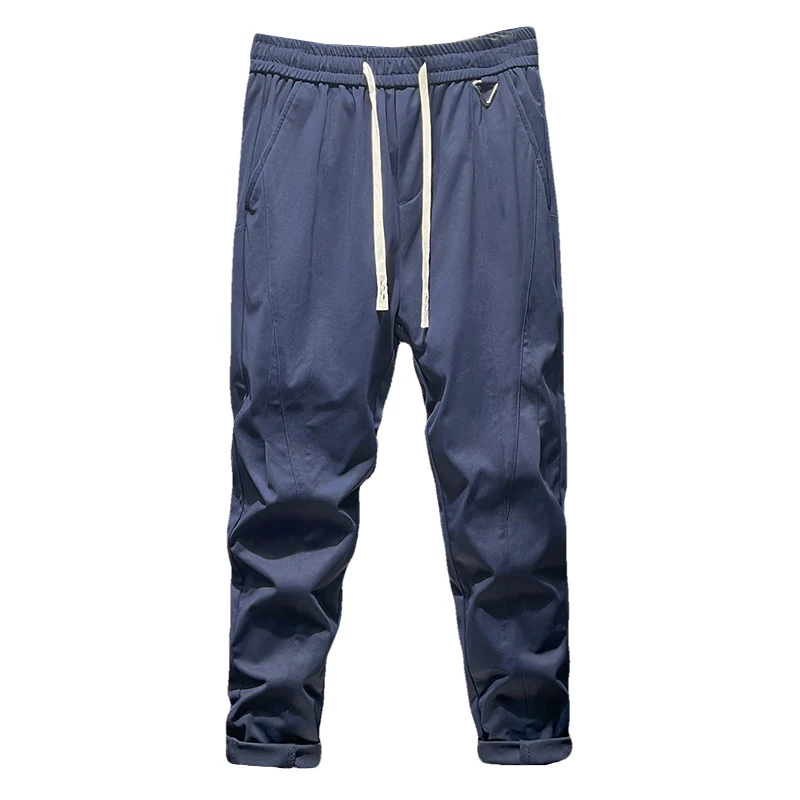 Summer tapered light business casual pants for men with elastic waist elastic knit loose fit and versatile cropped pant