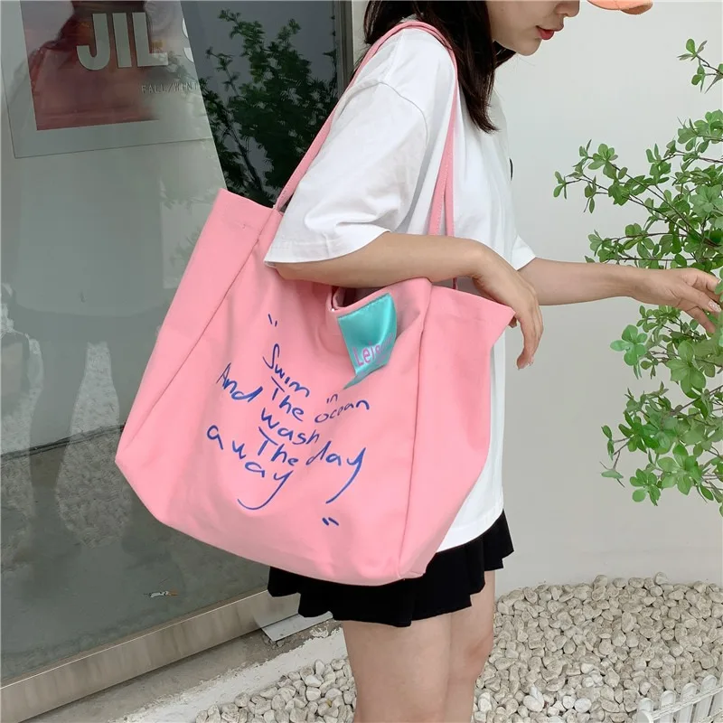 Canvas Shoulder Bags Large Capacity Daily Commuter Leisure Trendy Fashion Student Tote Bag Letter Printing Storage Bag All-match