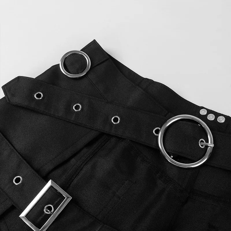 Asymmetric Design Gothic Vintage Hip Hop Punk Pantskirt Men Metal Eyelet Decorate Techwear Style Skirt Cosplay Culotte