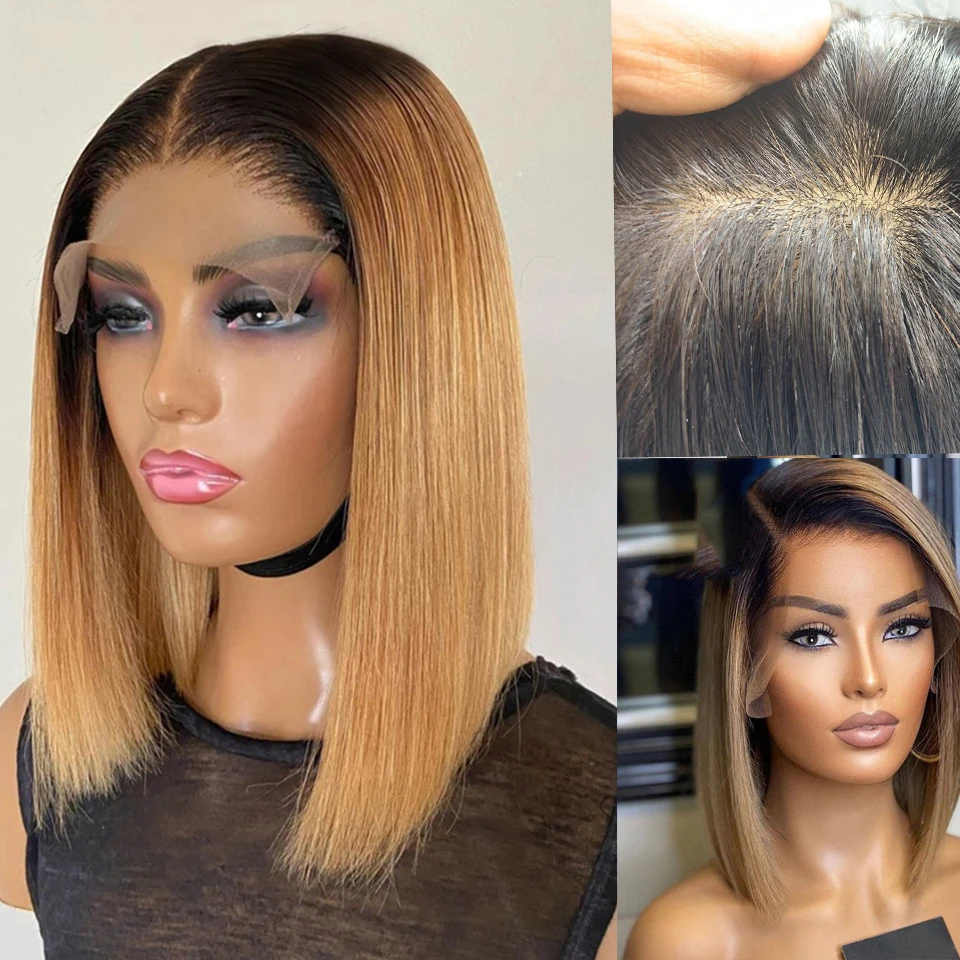 4X4 Silk Top Full Lace Human Hair Wigs Short Bob Blonde Glueless Silk Base Lace  Wig Natural Ombre Brown Remy Hair Full Lace Wigs| | - AliExpress