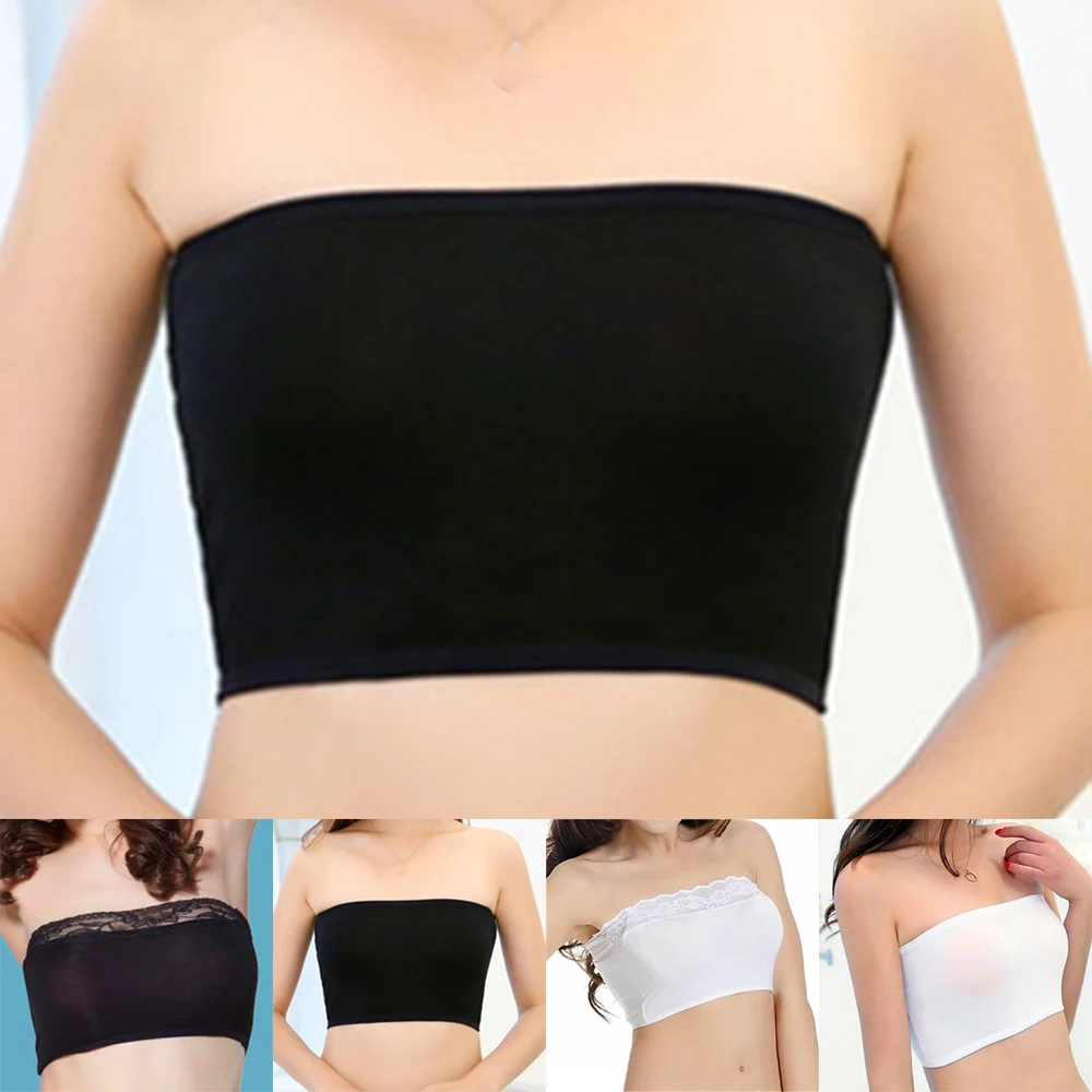 

Women's Ice Silk Strapless Seamless Wrapped Bandeau Bra Tube Tops Solid Stomacher Wrapped Chest Bottom Underwear