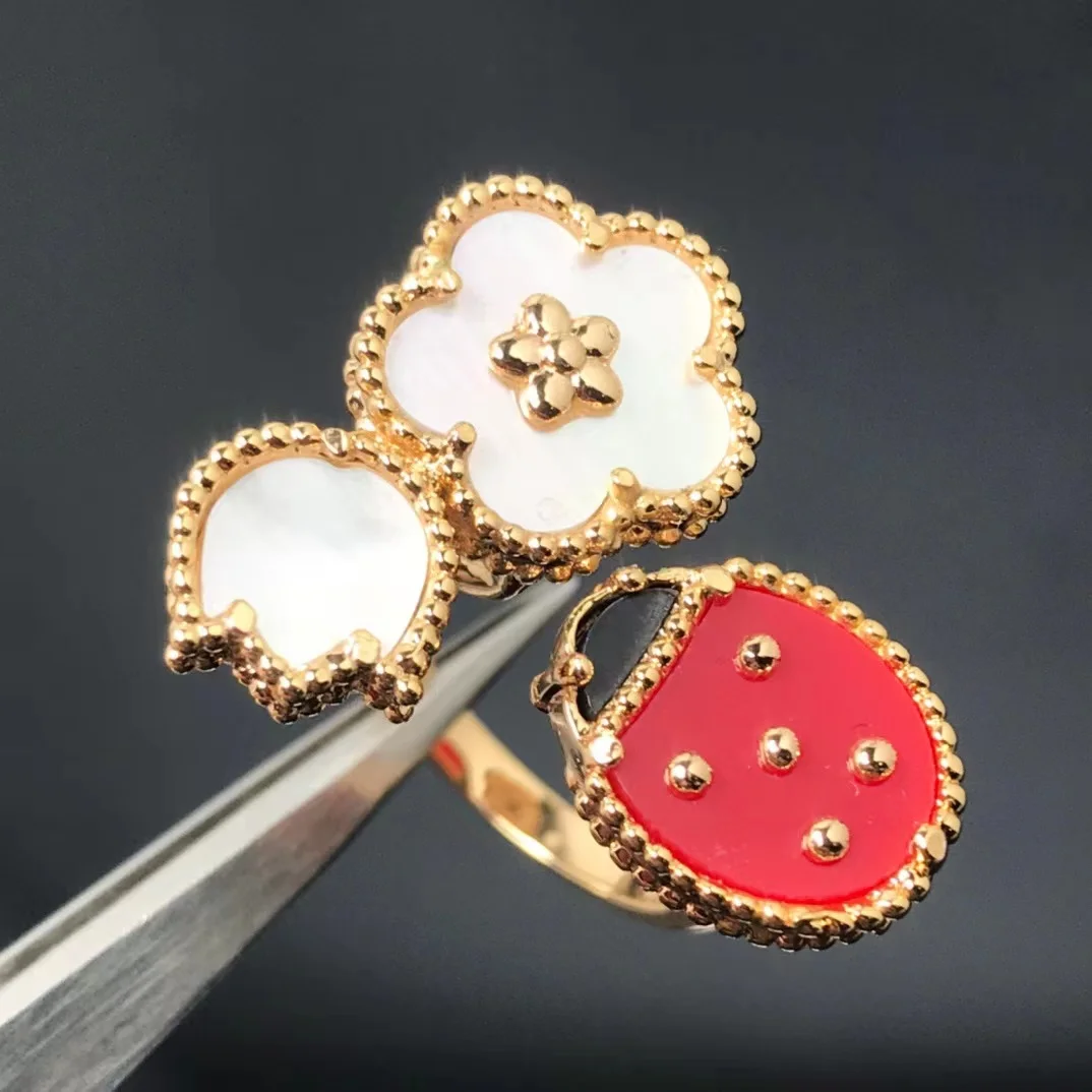 

New Fashion Classic Seven Star Ladybug Plum Blossom Open Ring Brand High end Jewelry Comes with Packaging Bag