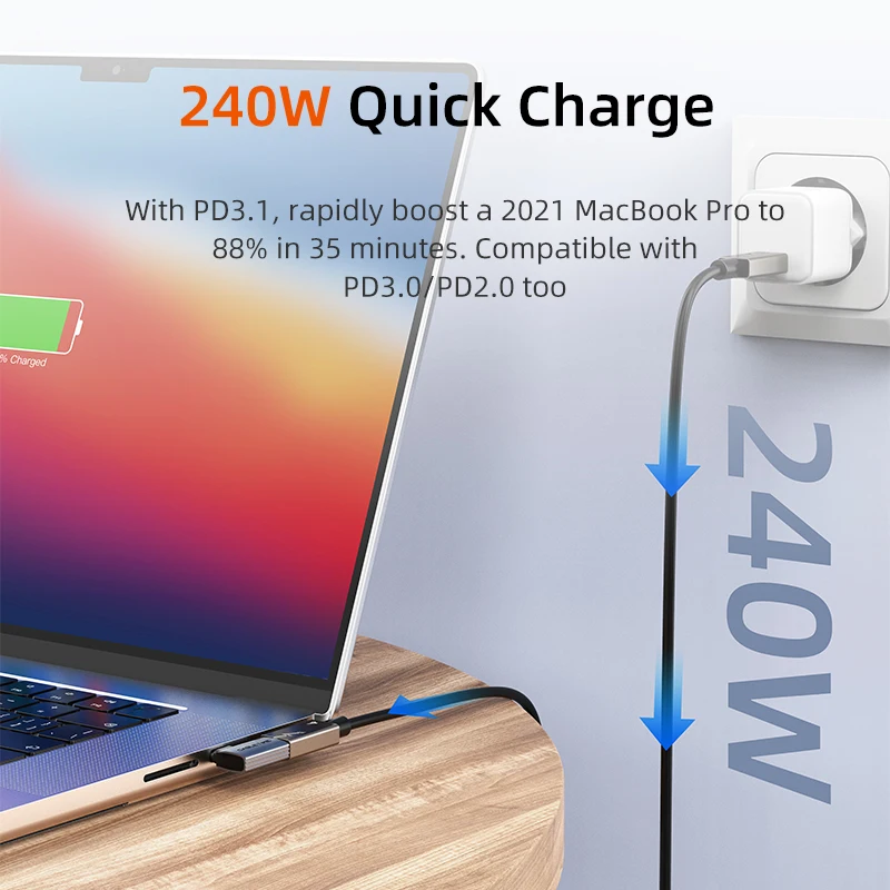 CABLETIME Type C 어댑터 240W OTG USB C 어댑터 8K 60Hz 40Gbps 90도 변환기 iPhone 어댑터 MacBook ipad용 USB4 어댑터