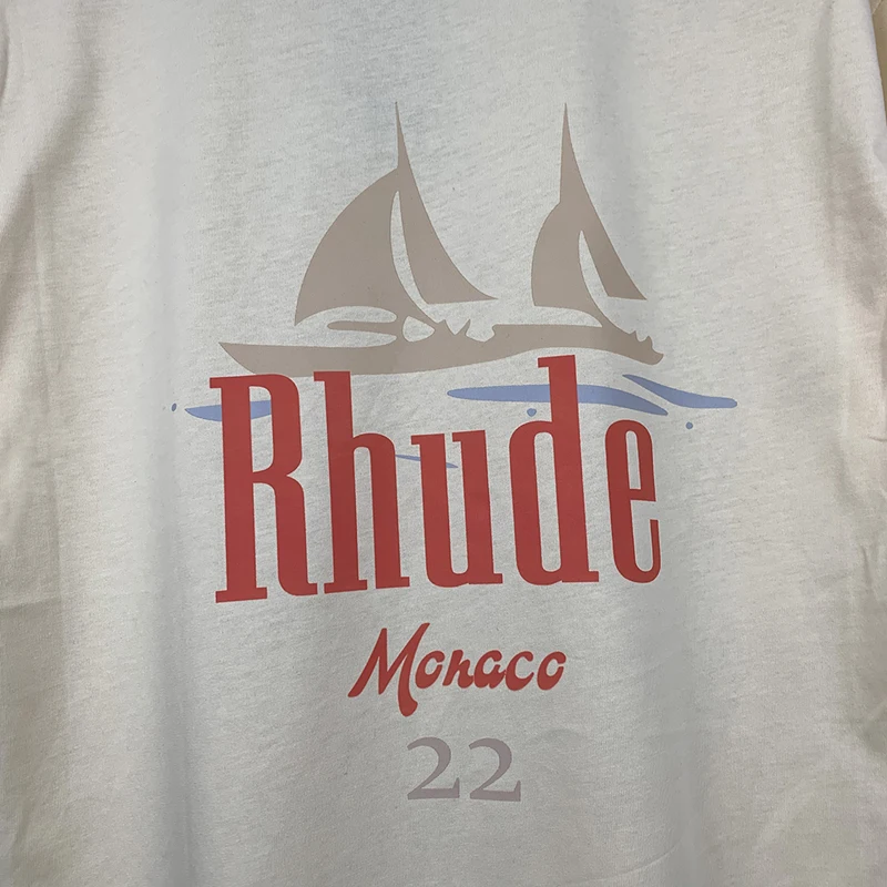 2022 Rhude T Shirt Casual Men Women High Quality Ferry Print Summer Tops Tee Hip Hop