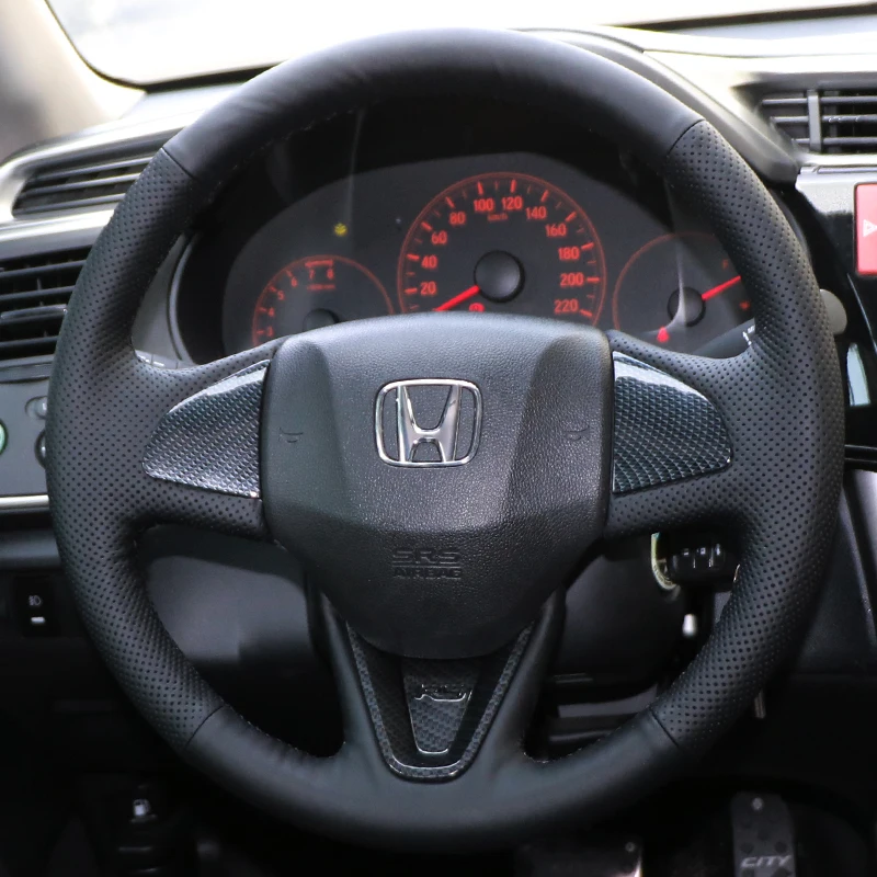 

hand-stitched black Genuine Leather non-slip Car Steering Wheel Cover For Honda Fit City Jazz 2014 2015 HRV HR-V 2016