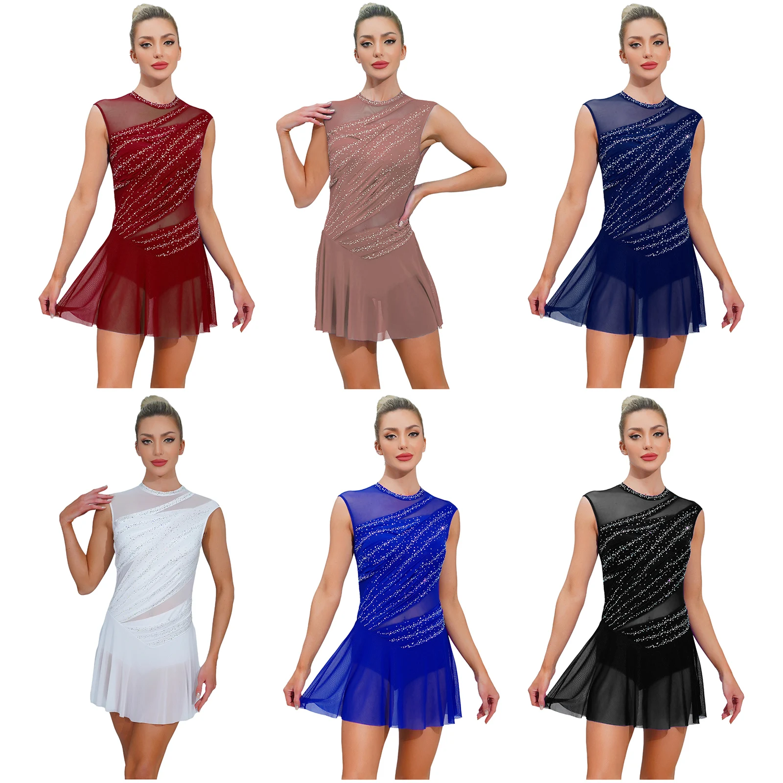 Damen Strass-Verziertes Ballett- und Lyrisches Tanzkostüm Gymnastik-Trikot Eiskunstlauf-Kleid Zeitgenössisches Tanzkleid – Detail 2
