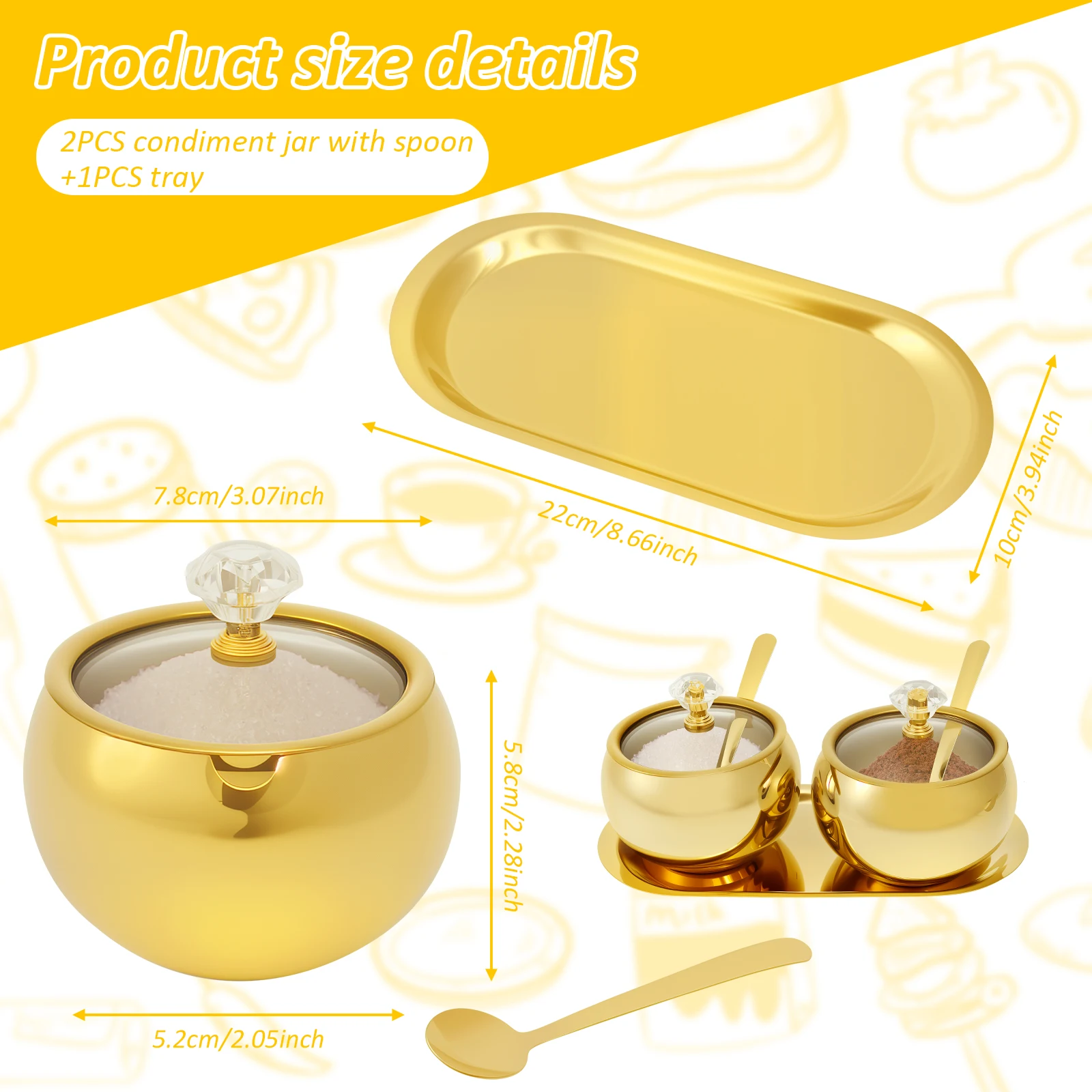 Stainless Steel Sugar Jars Salt Spice Condiment Containers with Glass Lids and Spoon Rust-proof Kitchen Condiment Storage Bowls