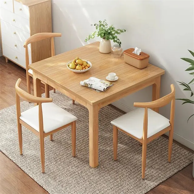 두꺼운 원목 사각형 테이블, 작은 식탁, 사각형 쓰기 학습, 북유럽 식당 가구