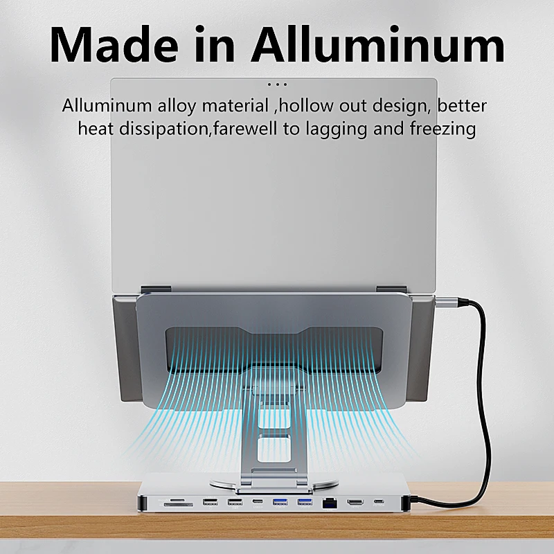 Blueendless Aluminum ipad Holder 10 in 1 docking C hub 4K 60Hz Type C Adapter USB3.0 5Gbps 100W PD Charger For Laptop desktop 6