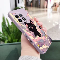 Cloud Colorful Cat Liquid Silicone Phone Case for OnePlus 9RT 5G (Light Purple)
