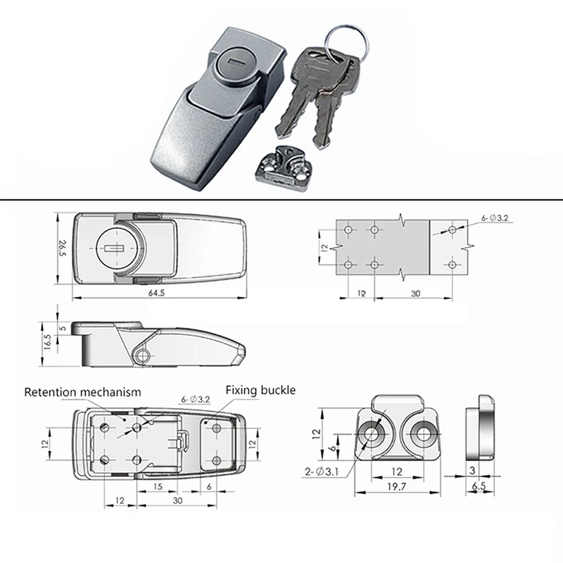 New 1set Cabinet Black Coated Metal Hasp Latch DK604 Security Toggle Lock With Two Keys