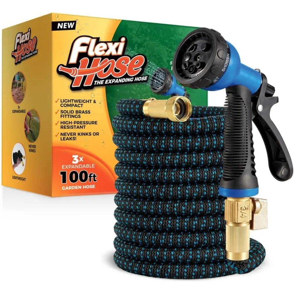 

Flexi Hose with 8 Function Nozzle Expandable Garden Hose, Lightweight & No-Kink Flexible Garden Hose, 3/4 inch Solid Brass Fitti