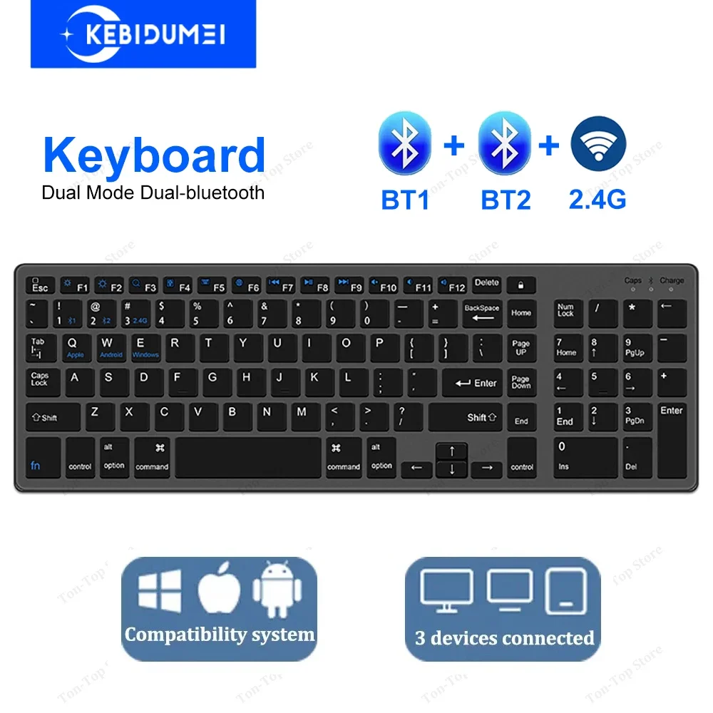 Dual-Mode 2,4-GHz-Funktastatur mit Dual-Bluetooth und 102 Tasten, wiederaufladbar für PC, Laptop, Android, Windows und MacOS_voghion.com