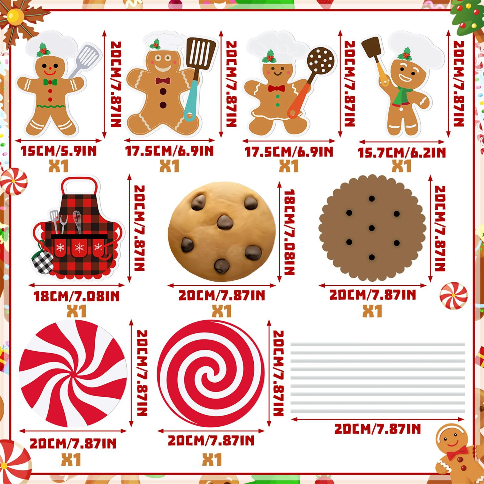9 Pcs Christmas Tree Picks Creative Colorful Gingerbread Man Cookie Candy Pattern Tree Topper Sticks for Festive Home