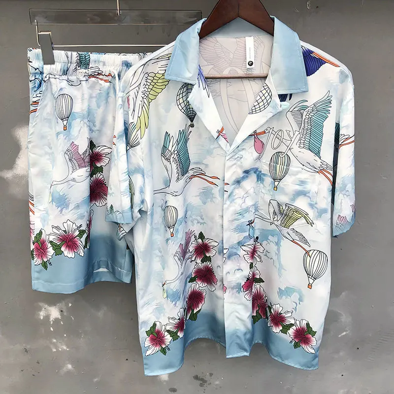 

2023 Men Summer Digital Print Mens Shirts Suit Hawaii Printing Men Set Casual Tracksuits Fashion Brand Shirt Loose Shorts Suit