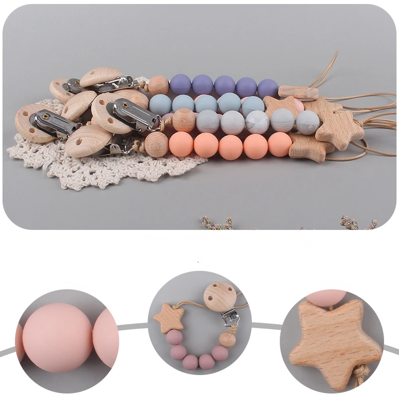 

Beech Holder Chain Silicone Crown Pacifier Chains Baby Teether Teething Chain Gift Silicone Beads Cartoon Pacifier