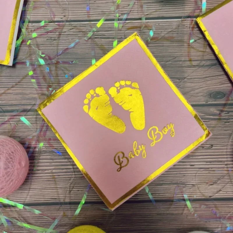 20pcs 25*25cm 2-Ply Golden Little Foot BabyBoy Napkins Hotel Printed Tissue Paper Creative Party Hot Stamping Decoration Paper