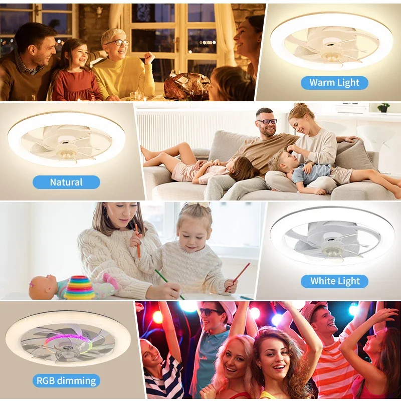 LED Integrated Circular Ceiling Fan Light Remote Control RGB Dimming Living Room and Bedroom Lighting Electric Fan Pendant Light