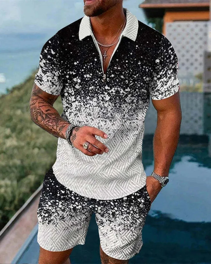 Summer Luxury Pattern 3D Print Men's Tracksuit Set Casual Zipper Polo Shirt And Shorts 2pcs Sets Fashion Streetwear Man Cloth 3