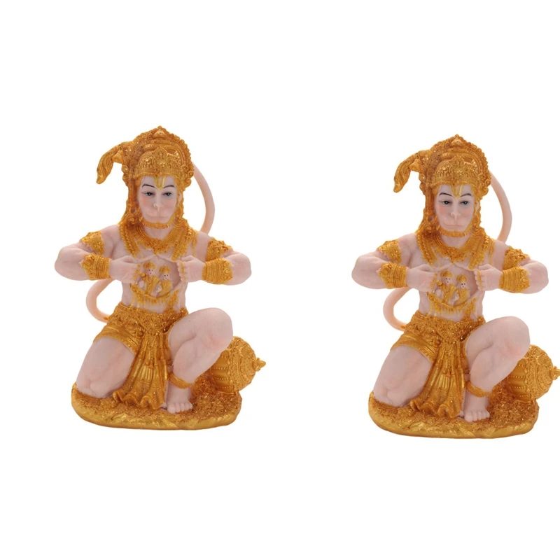 

Promotion! 2X Gold Hanuman Statue Indian Lord Sculpture India Figurine Collection Idol Murti Pooja Sculpture For Decor Ornament