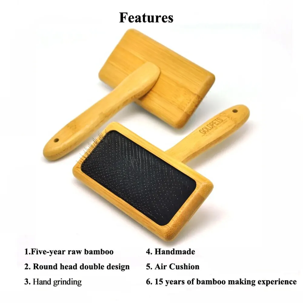 Goldpets Bamboo and Wood Air Cushion Needle Comb Long Hair Cat and Dog Open Knot Wooden Needle Comb Pet Beauty Slicker Brush