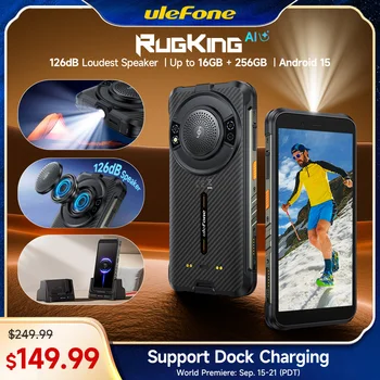 【World Premiere】Ulefone RugKing 4G Rugged Phone Android 15 Up to 16GB+256GB Waterproof Smartphone 9600mAh NFC Global Version