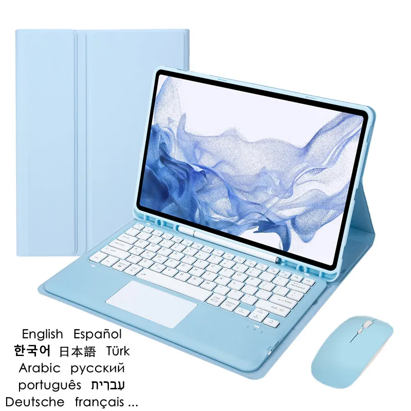 para Samsung Galaxy Tab s8 s7 Plus s7 fe 12.4 Case Teclado Touchpad Teclado Português Russo Espanhol Hebraico Árabe Coreano