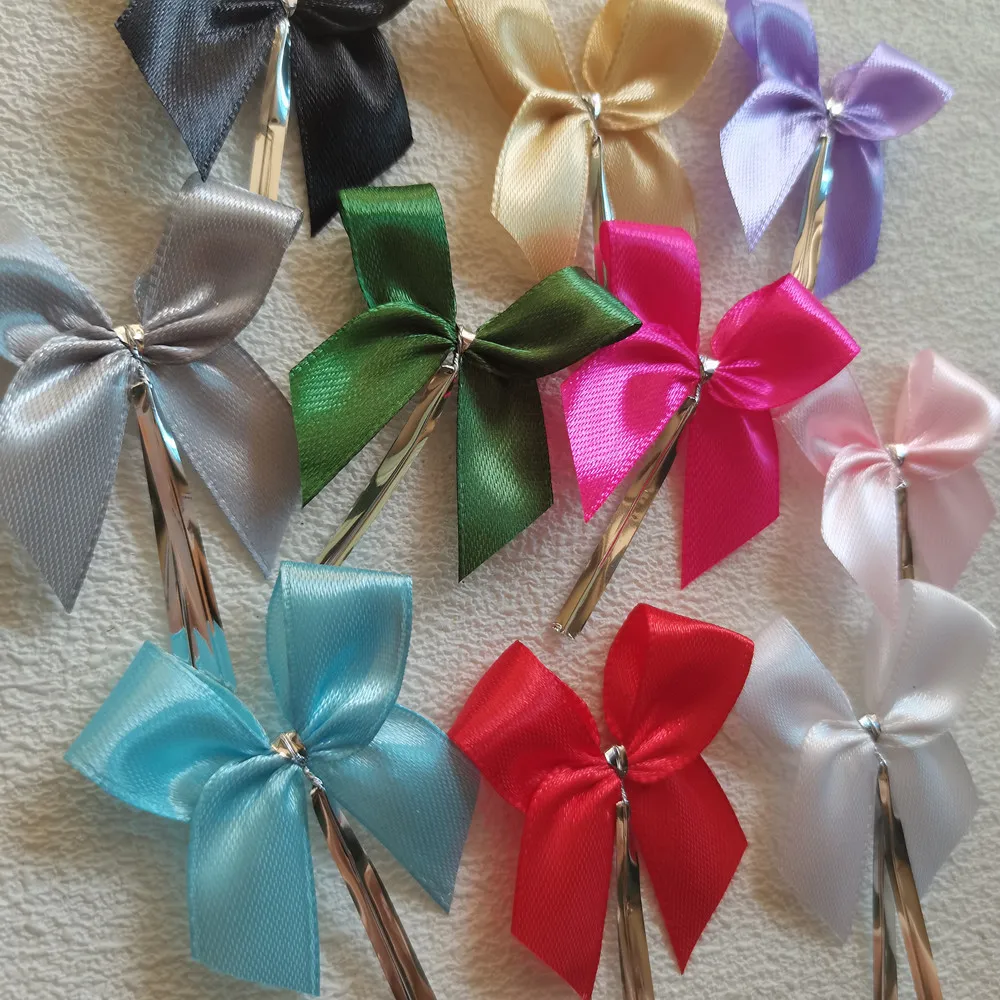 Satin Ribbon Bows For Craft Small Bowknot Gift Flower Wedding Birthday DIY Party Decoration Bakery Packing Wire Twist Tie 20pcs