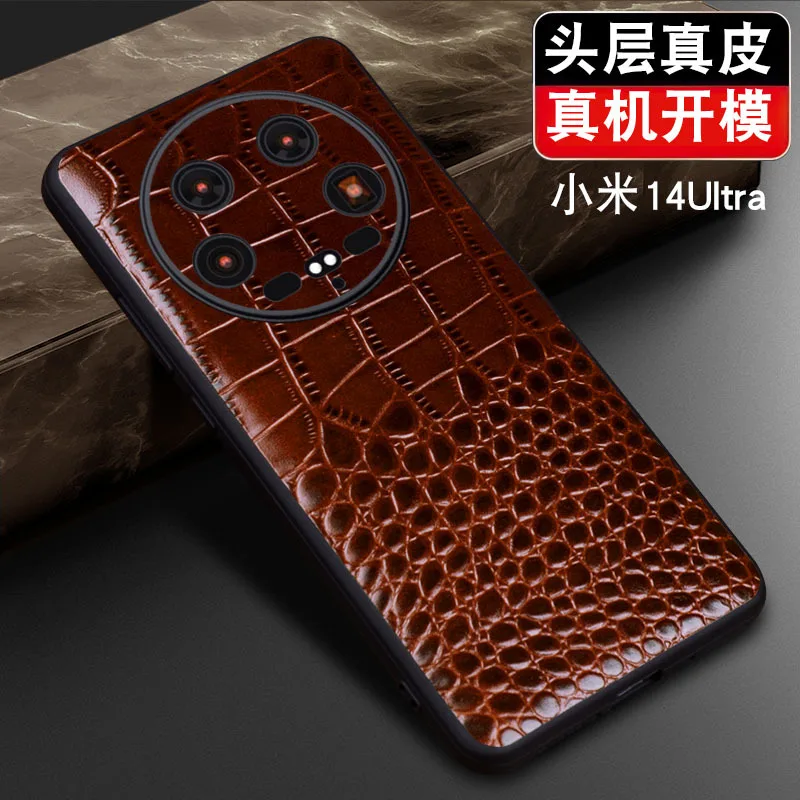 Hot Luxury Genuine Leather Wallet Business Phone Case For Xiaomi Mi 14 Ultra Magicv Cover Credit Card Money Slot Cover Holster