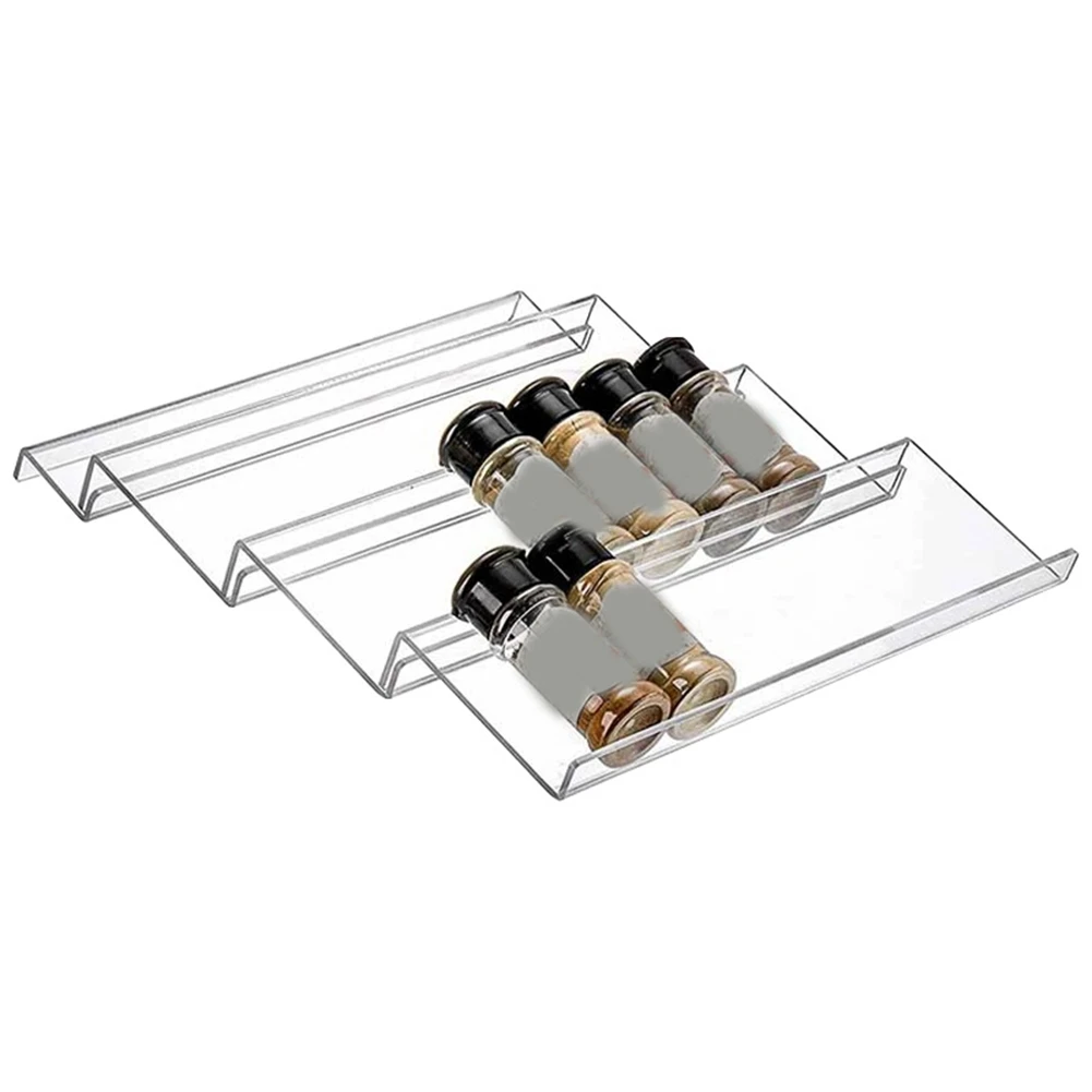 Clear Acrylic Spice Drawer Organizer,Seasoning Jars Drawers Insert,Kitchen Spice Rack Tray for Drawer (Jar Not Included) 3