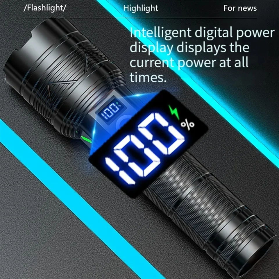 2024 고출력 충전식 LED 손전등, 48H 조명, 5000M 초강력 LED 토치, 자석 충전, 1000000LM