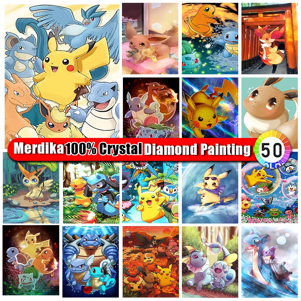 100% Crystal Diamond Painting Cartoon Pikachu Art Full Diy Diamond Mosaic Ricamo Pokemon Picture Cross Stitch Kit Home Decor