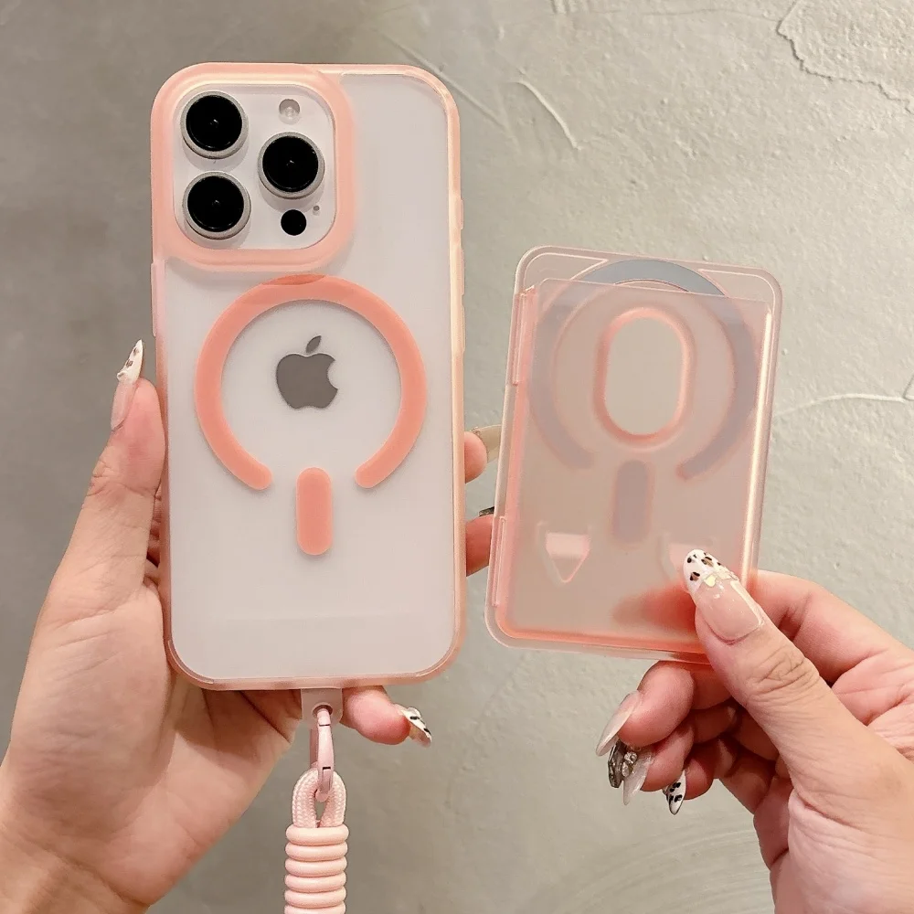Candy Clear Slot Card Holder Magnetic Wallet Case with Wrist Strap