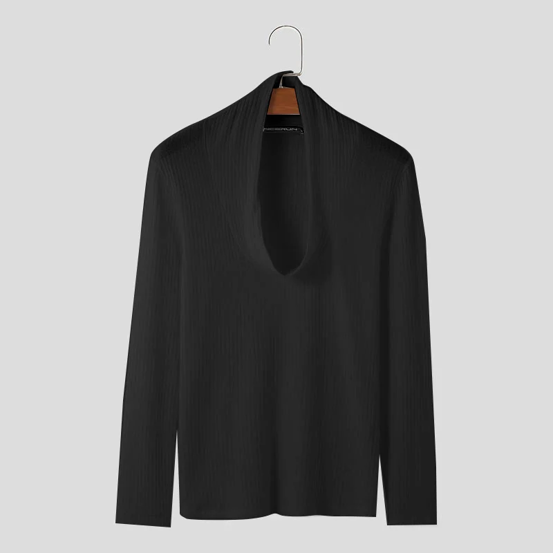 thumbnail image 1 of INCERUN Tops 2024 Camisetas de estilo americano de moda para hombre con cuello en U profundo y diseño de pila, camisetas casuales de manga larga sólidas S-5XL, 1 of 5