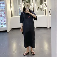 Summer New Faion Long Knee-Length Sp Dr Women's Loose plus Size Letter Home Clothes Spwear Trendy round Ne ort... - Image 2