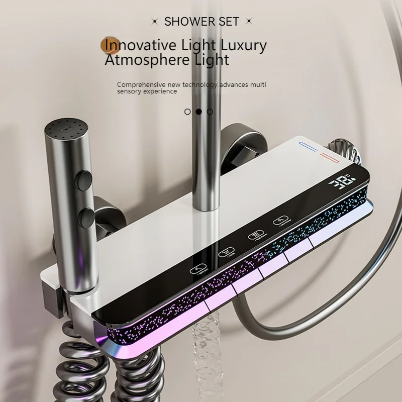 Shower Set with Starry Sky Atmosphere Light Bathroom Digital Display Shower System Modern Bath Faucets Shower Head 5