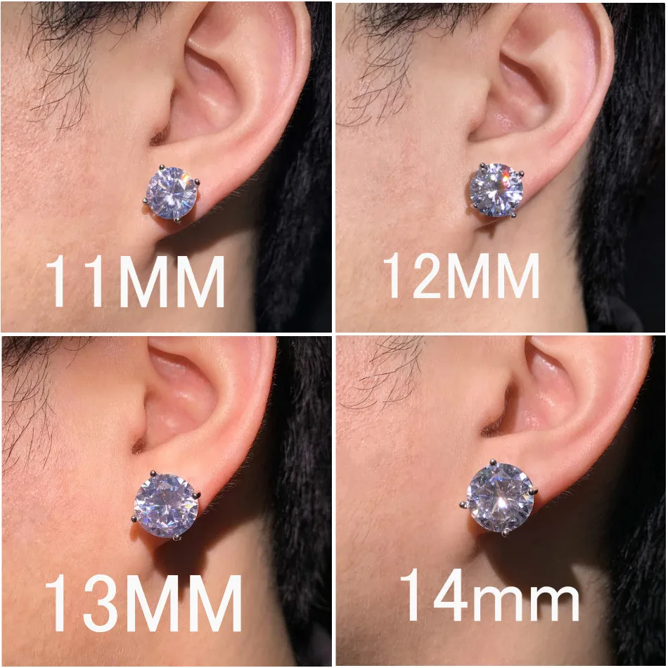 CUC 3-14MM AAAA Zircon Stud Earrings Screw/Push Back For Women Men Fashion Trend Wedding Jewelry Party Love Gift 3