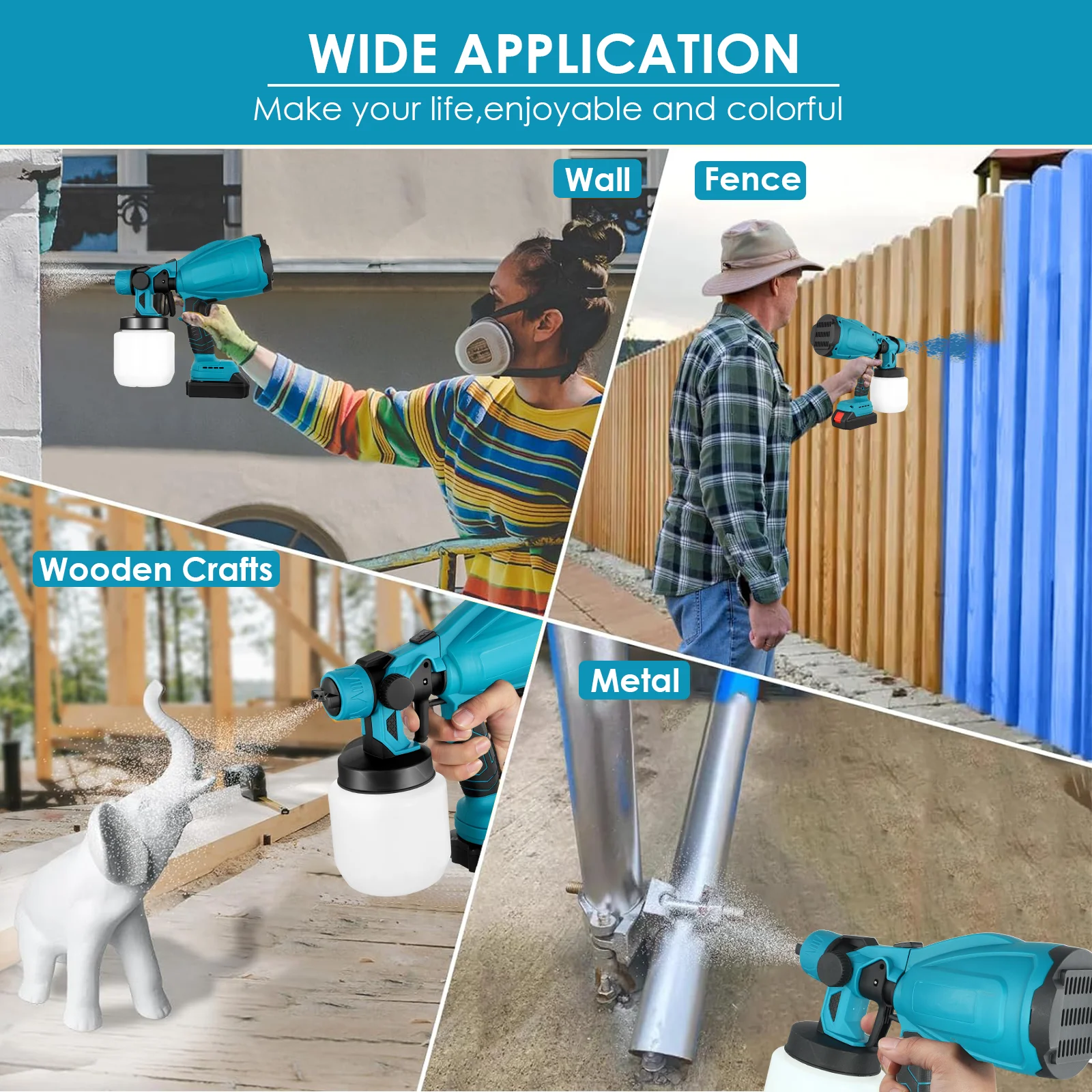 Paint Sprayer Compatible with 18V Battery with 3 Spray Patterns Handheld Paint Gun for Fence Walls Ceilings Home Painting