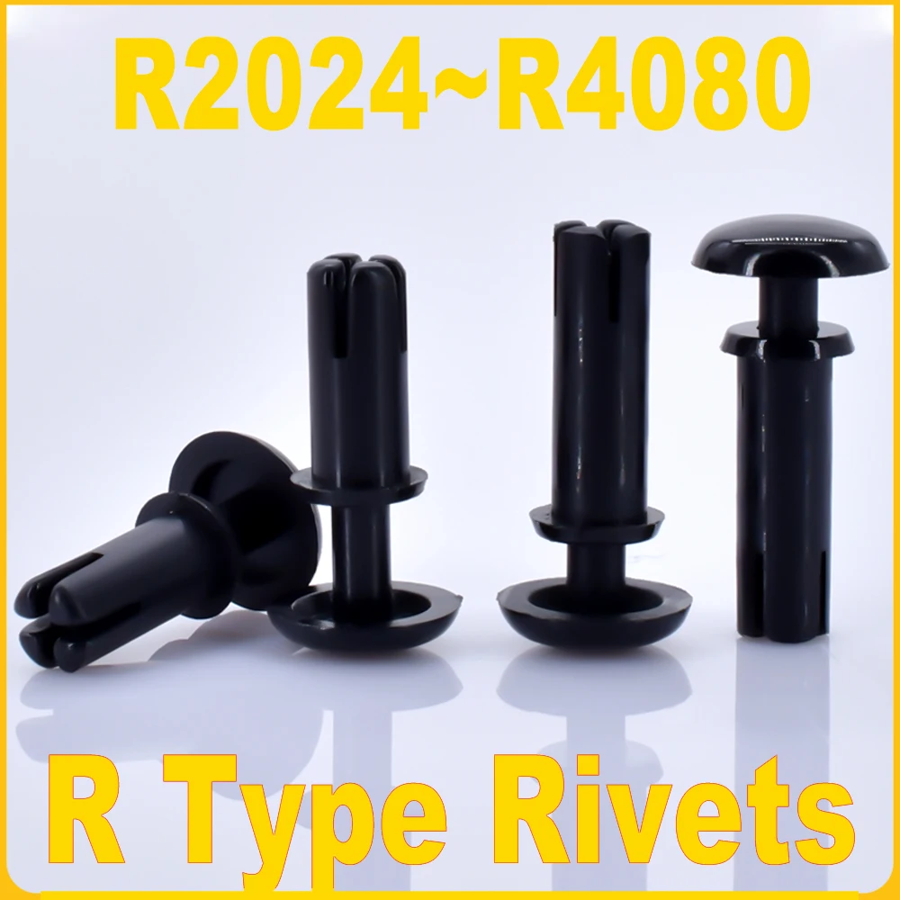 thumbnail image 1 of R2024~R4080 Black Nylon R Type Rivets Push-type Plastic Letter Rivet Clip Expansion For Computer PCB PC Board Motherboard Fixing, 1 of 4