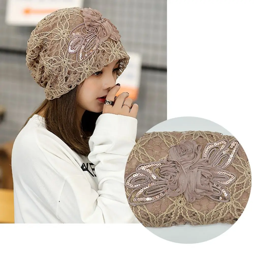 Fashion Lady Lace Floral Muslim Ruffle Cancer Chemo Hat Beanie Scarf Turban Head Wrap Cap Hat 4