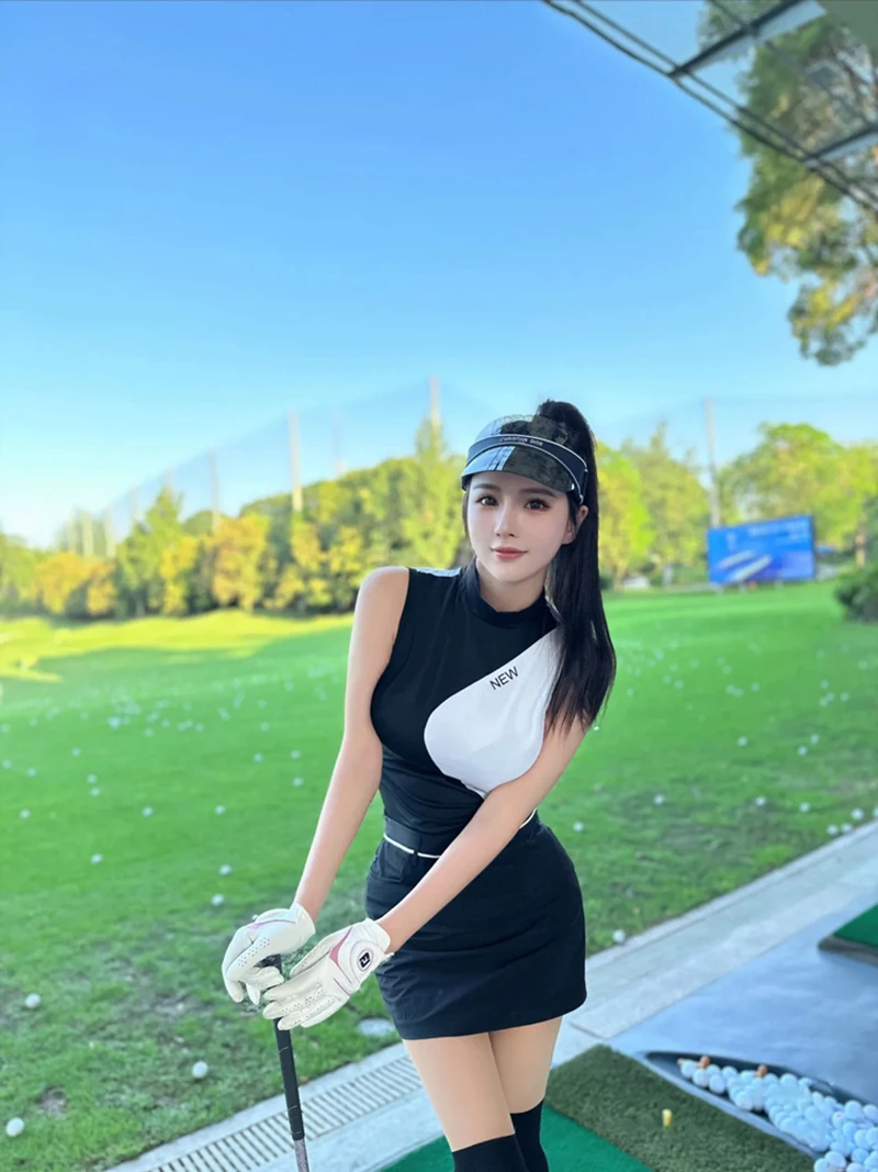 Golf Apparel Women's Sleeveless High Elastic T-shirt Moisture Wicking Top Slim Fit Versatile Casual Set Sports Dress
