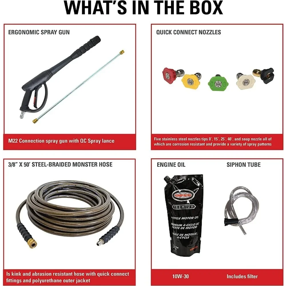 cleaning 4400 psi gas pressure washer, 4.0 gpm power washer for commercial use, crx engine, 50-foot steel-braided hose, powersh