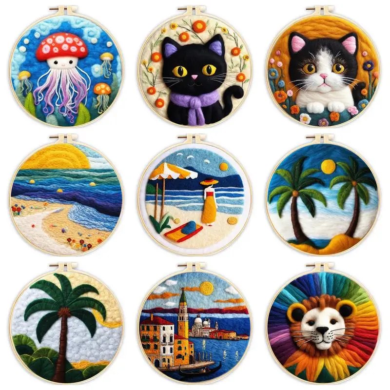Cat Pattern Wool Needle Felting Painting Starter Kit Felting Kit for Beginners Adult With Pad Wool Roving Crafts 1 Pack