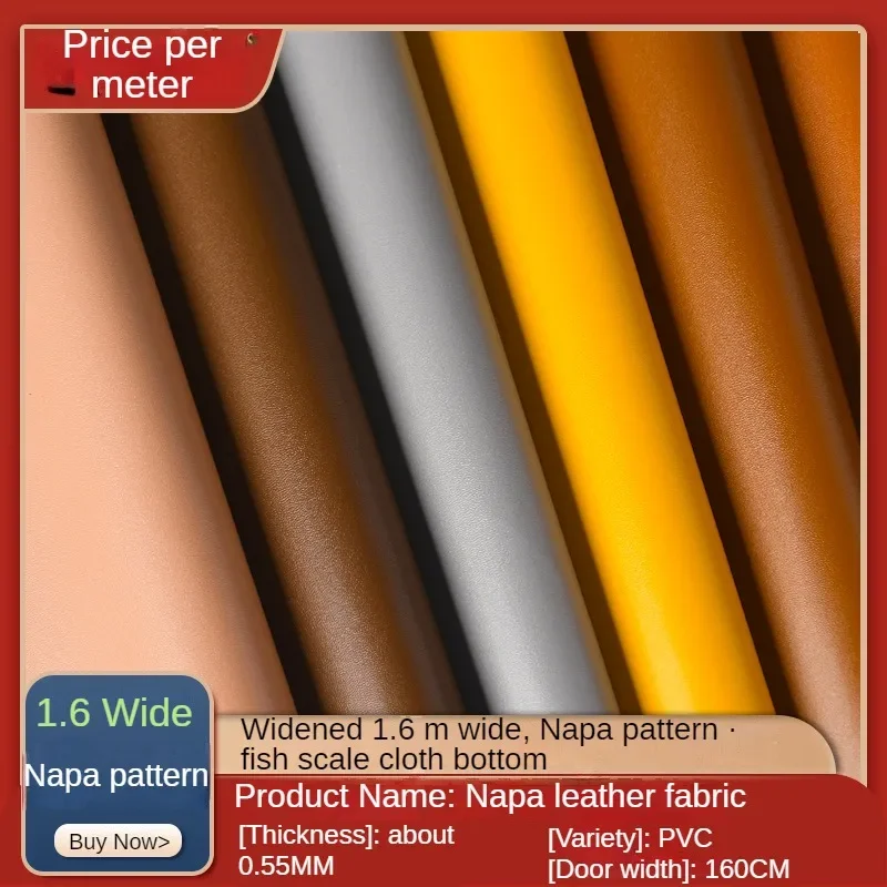 Premium Nappa Pattern Leather Fabric PVC - Smooth Black Red, 1.6m Width for Upholstery, Decoration, and DIY Sewing Projects