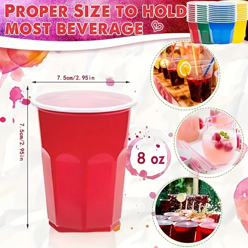 200ml Rainbow Colored Plastic Cups Sturdy Disposable Party Cups Multifunctional Beverage Cups 100pcs plastic cups