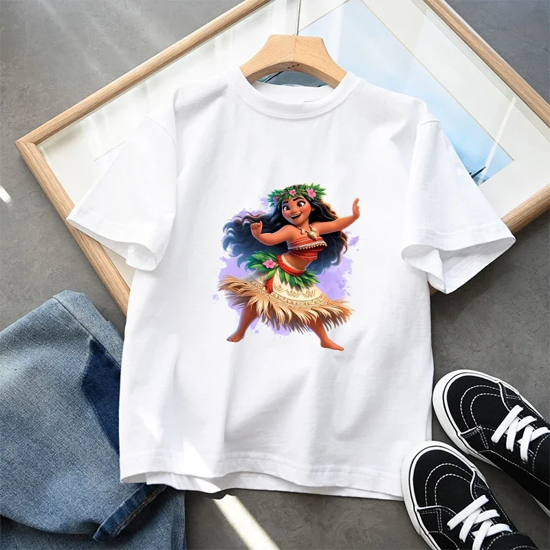 Disney Moana 2 Kids Short Sleeve T-Shirt Girls Summer Casual Tops Anime Cartoon Fashion Pullover Loose Fitting Children Clothing 2