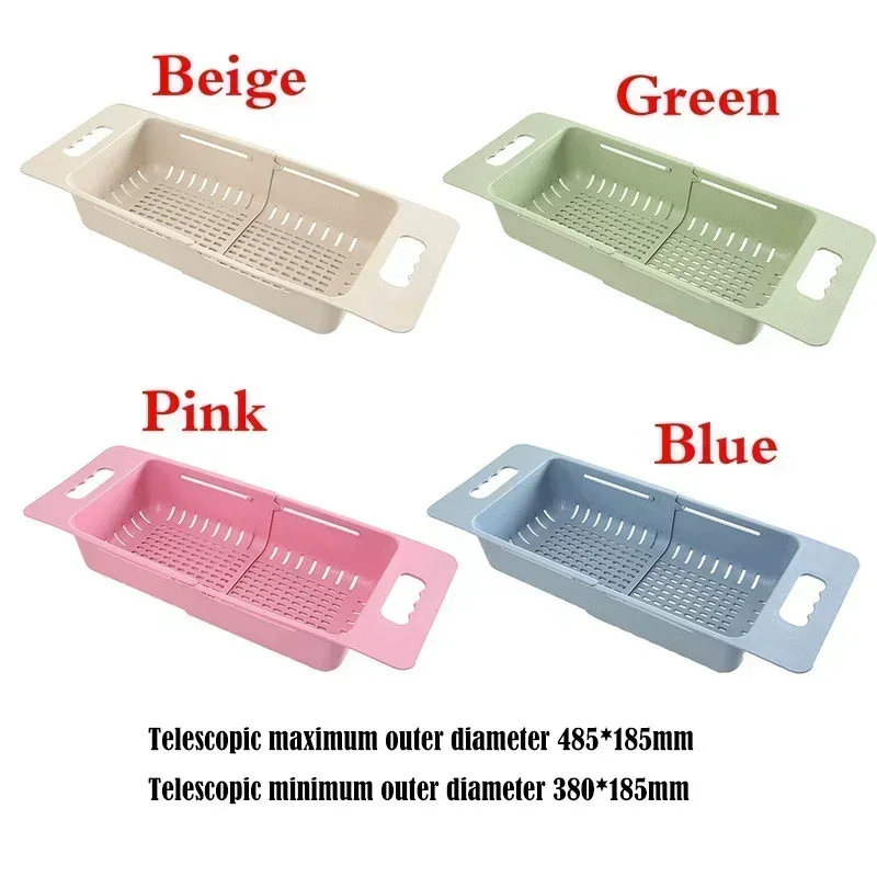 Kitchen Portable Adjustable Dish Drainer Sink Drain Basket Washing Vegetable Fruit Plastic Drying Rack Accessories Supplies 6