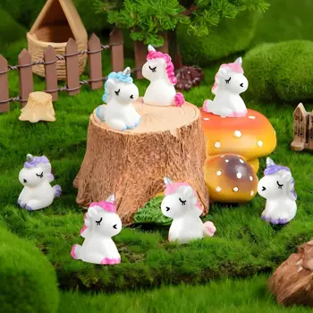 10/20pcs Cute Mini Resin Unicorn Micro Landscape Ornaments Tiny Unicorn Figures for DIY Fairy Garden Glass Container Potted